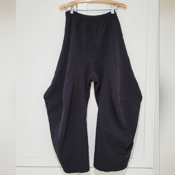 IOR Pants - IOR Boho Black Textured Wide-Leg Cotton Harem Pants | Size L/XL